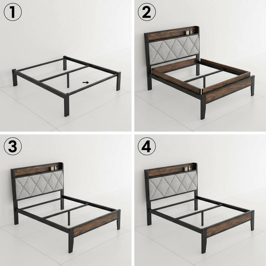 Alt View 2. AOITUN - Twin Bed Frame with Headboard & Storage Drawers, Upholstered Platform Bed with Charging Station, Industrial Style - Industrial.