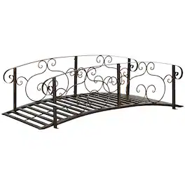 Outsunny - Metal Arch Backyard Garden Bridge, Safety Siderails, Arc Footbridge for Backyard Creek, Stream - Bronze