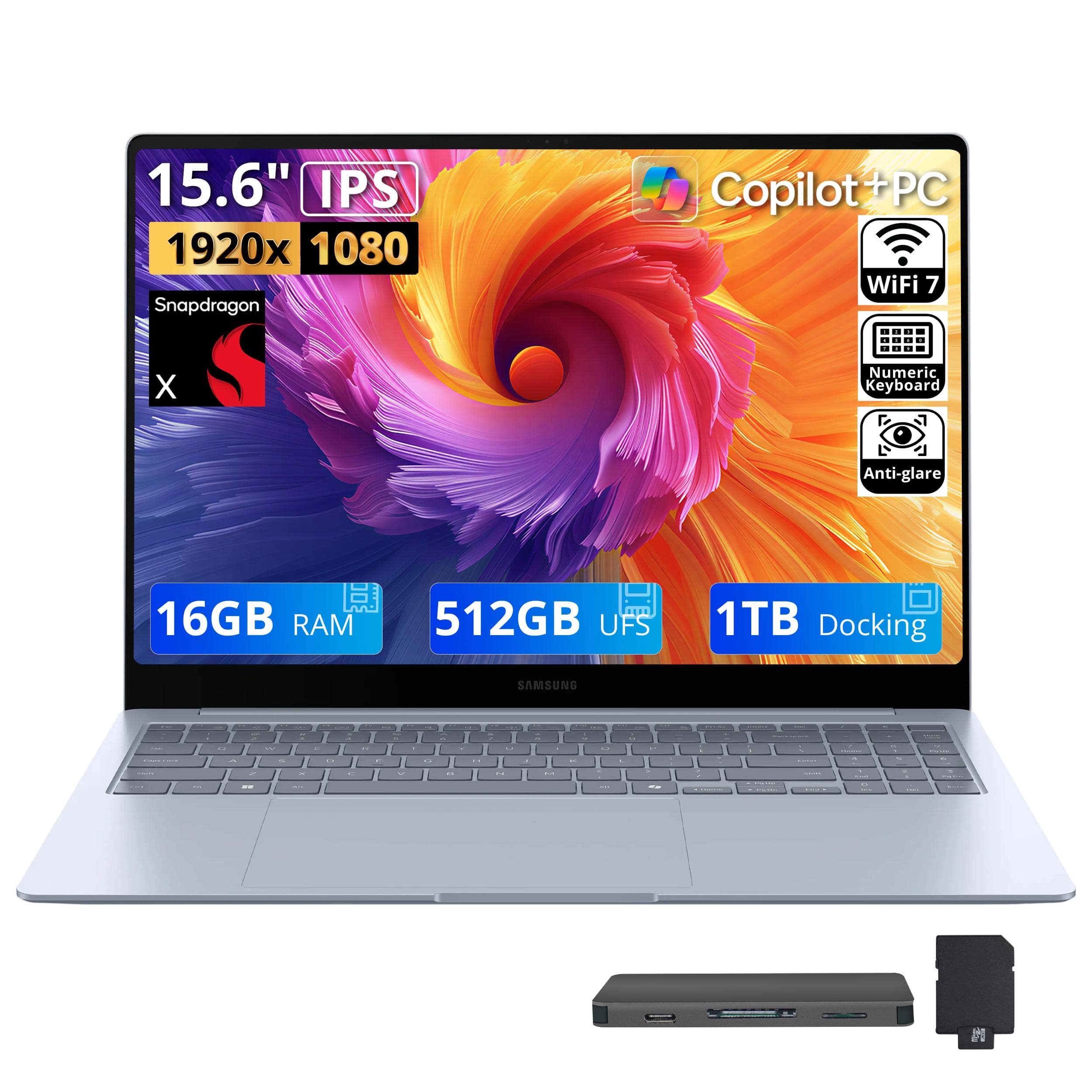 "Samsung - Galaxy Book4 Edge 15.6"" FHD LED Laptop,Snapdragon X,16GB RAM,512GB UFS+1TB Dock,Fingerprint,Wi-Fi 7,Win 11 - Blue" price history on PriceWatchPro