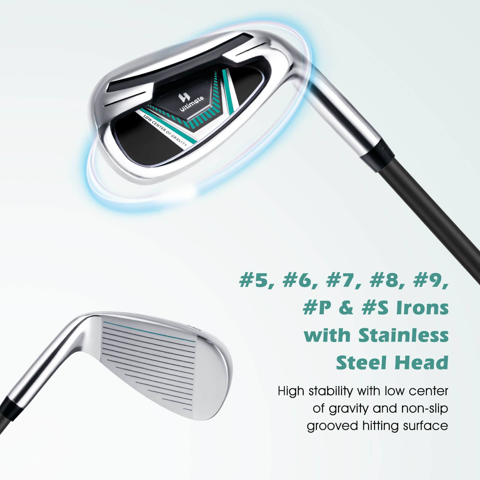 #5, #6, #7, #8, #9, #P & #S Irons with Stainless Steel Head

High stability with low center of gravity and non-slip grooved hitting surface