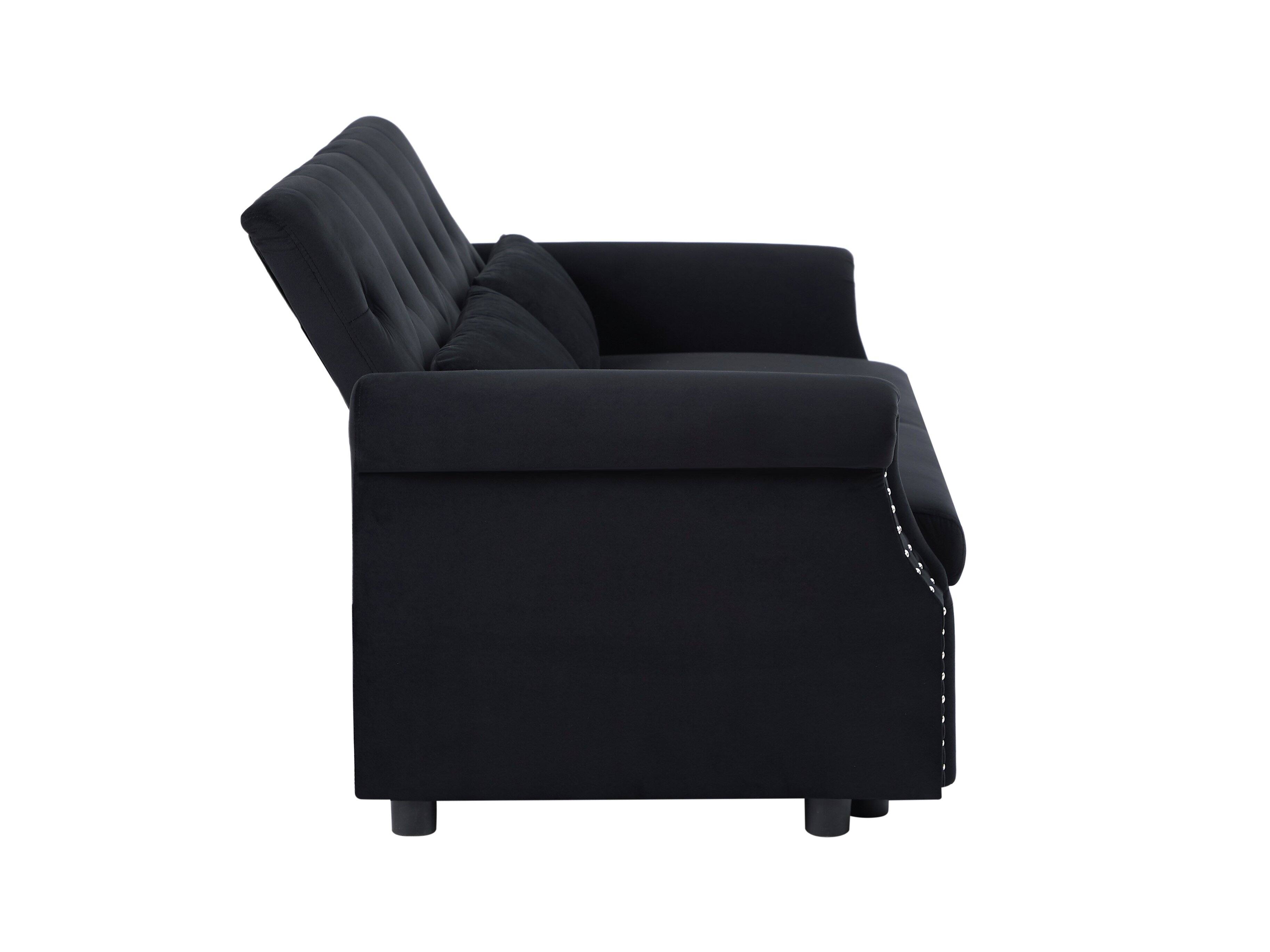 Alt View 2. Tiramisubest - Modern Velvet Convertible Loveseat Sleeper Sofa with 2 Lumbar Pillows,Adjustable Pull-Out Bed,Removable Armrest,Black - Black.