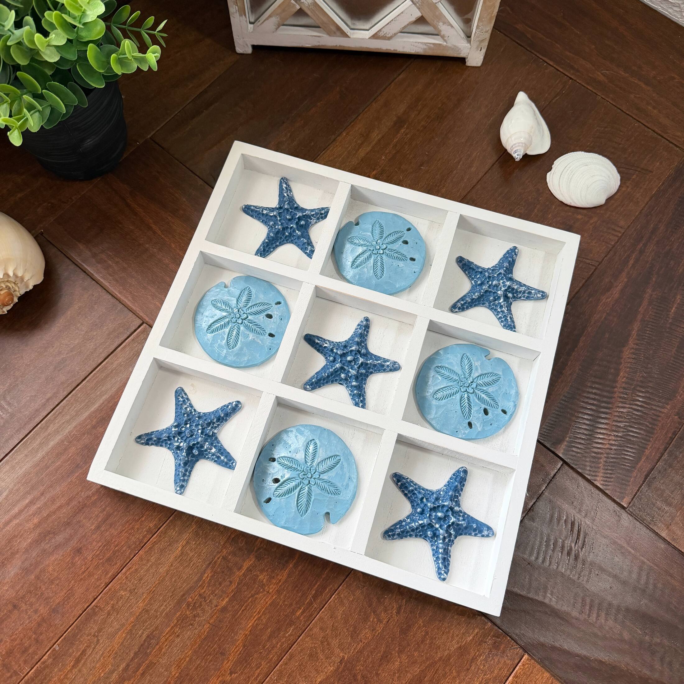 Alt View 5. Zeckos - Coastal Tabletop Decor Whitewashed Wood Blue Starfish Sand Dollar 11.75 Inch - White.