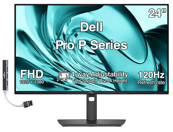 Dell Pro P Series 24" TOR WUtIL DECK CM - 1 : FHD 1920 X 1080 4-way Adjustability 120Hz Tilt/Swivel/Pivot/Height Tilt Swivel Height Refresh rate DELL