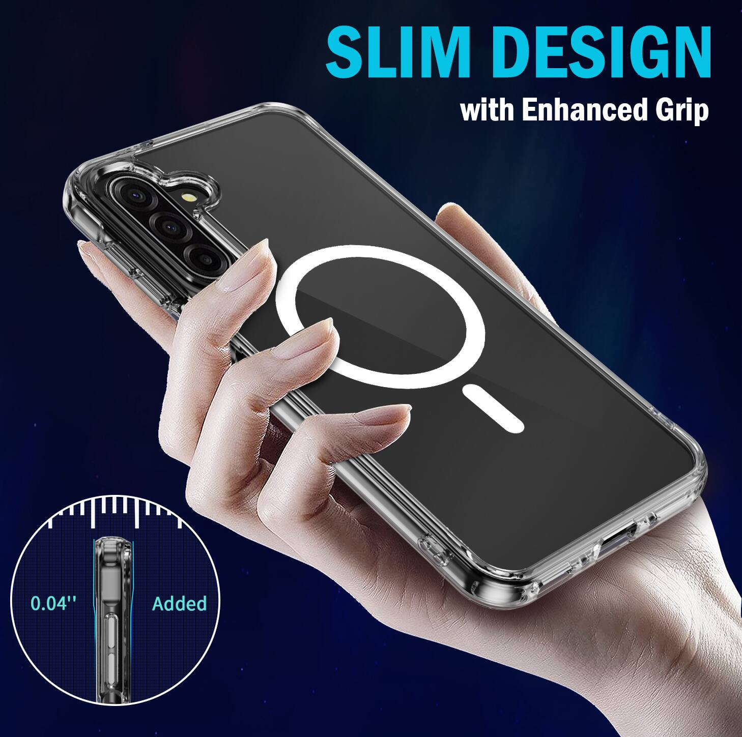 SLIM DESIGN with Enhanced Grip  
0.04" Added