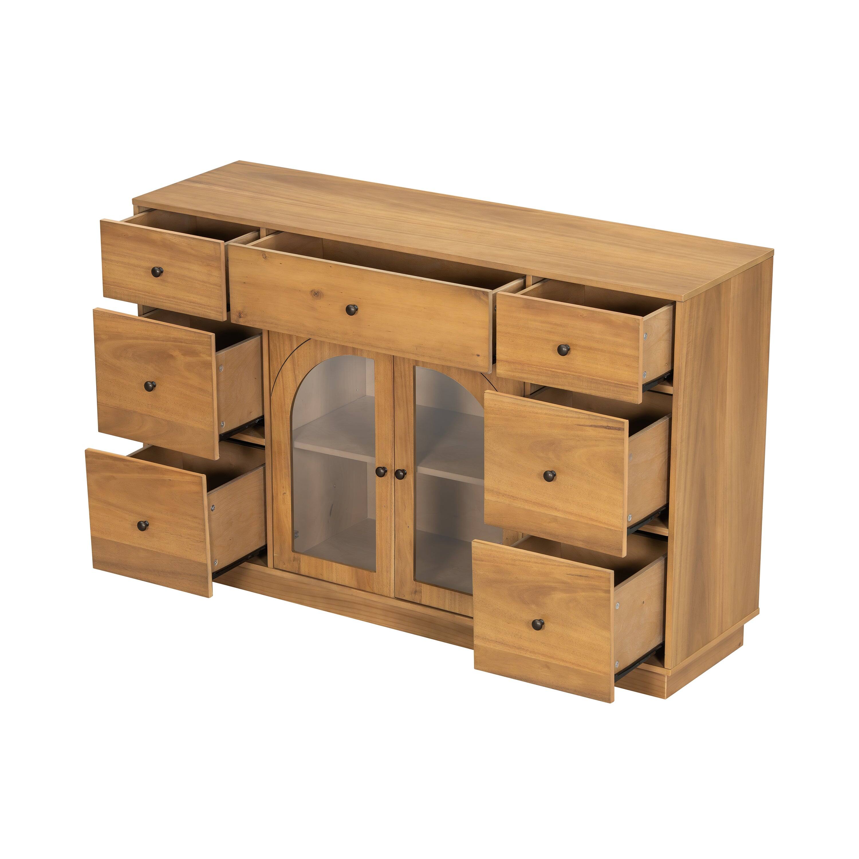 Alt View 3. Boyel Living - Large Entryway Storage Cabinet with Two Doors Seven Drawers Natural Wood Buffet Sideboard - Natural.