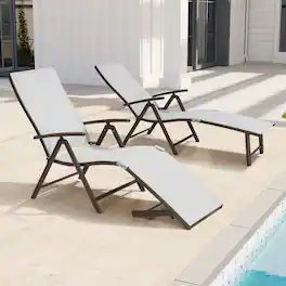 Crestlive Products - Outdoor Aluminum Folding Recliner Adjustable Chaise Lounge (Set of 2) - Light Gray