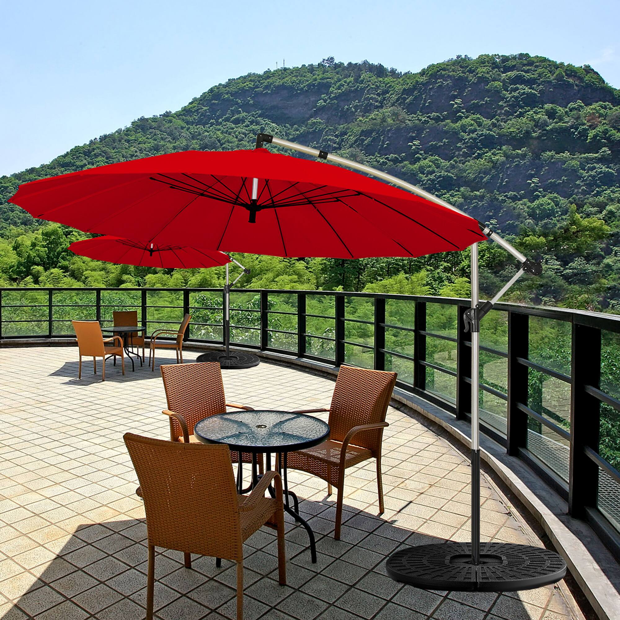 Alt View 9. Gymax - Gymax 10FT Patio Offset Hanging Umbrella Cantilever Umbrella w/ Tilt Adjustment Burgundy - Burgundy.