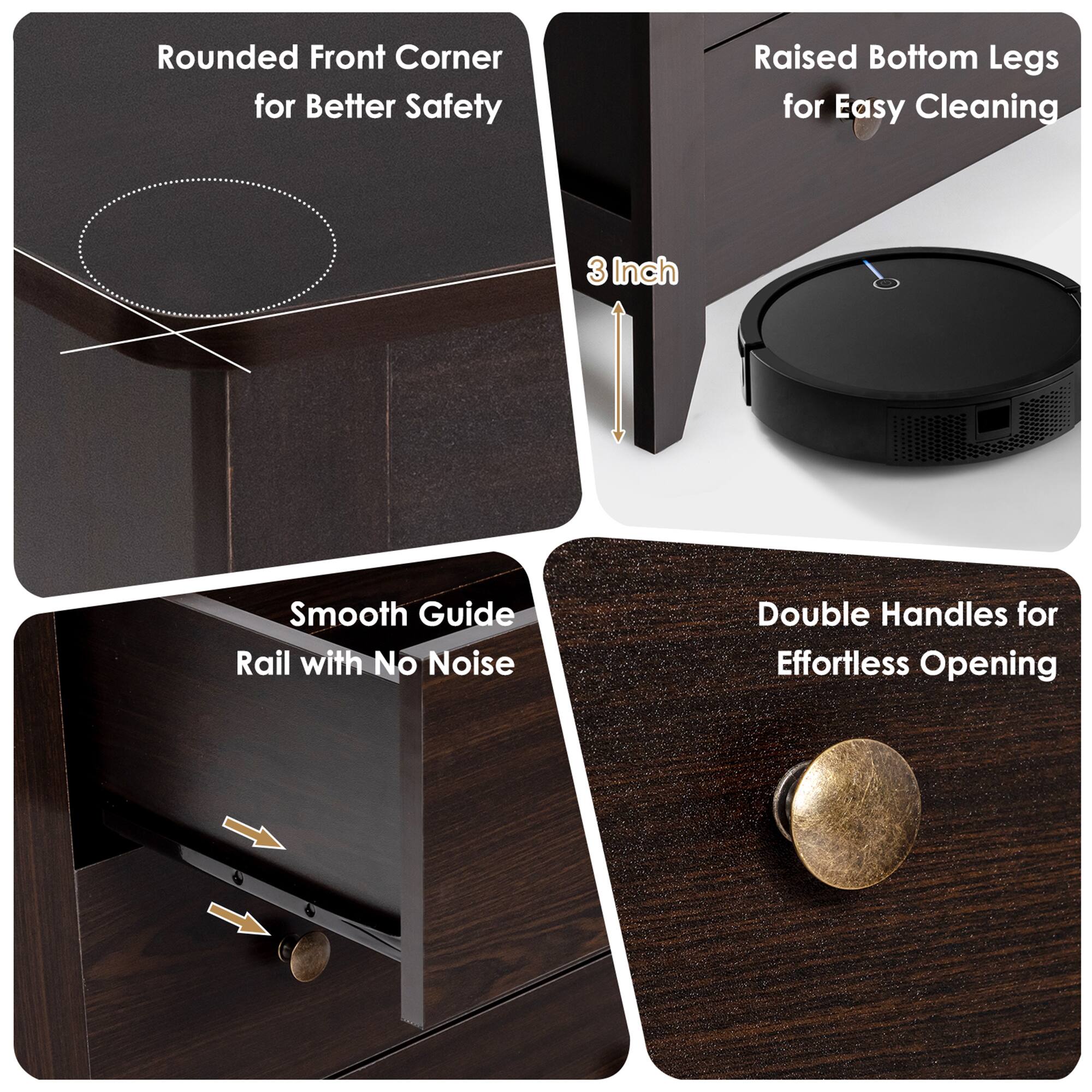 - Rounded Front Corner for Better Safety
- Raised Bottom Legs for Easy Cleaning
- 3 Inch Smooth Guide Rail with No Noise
- Double Handles for Effortless Opening