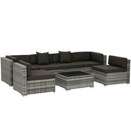Outsunny - 7-Piece Patio Furniture Set, Outdoor Wicker Conversation Set, All Weather PE Rattan Sectional Sofa Set - Charcoal