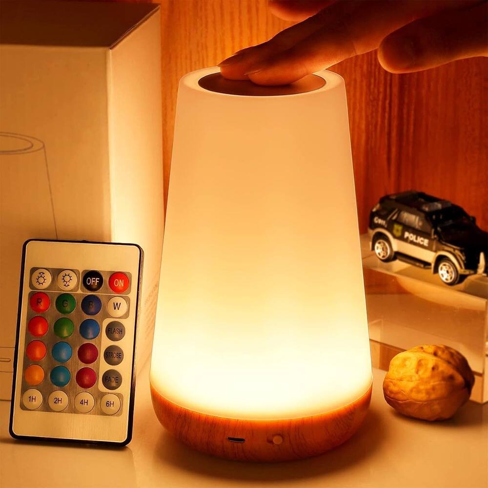 PARKER SLATER - Dimmable touch night light with 5 brightness levels, 13 RGB colors, portable bedside lamp for bedroom, nursery - Brown