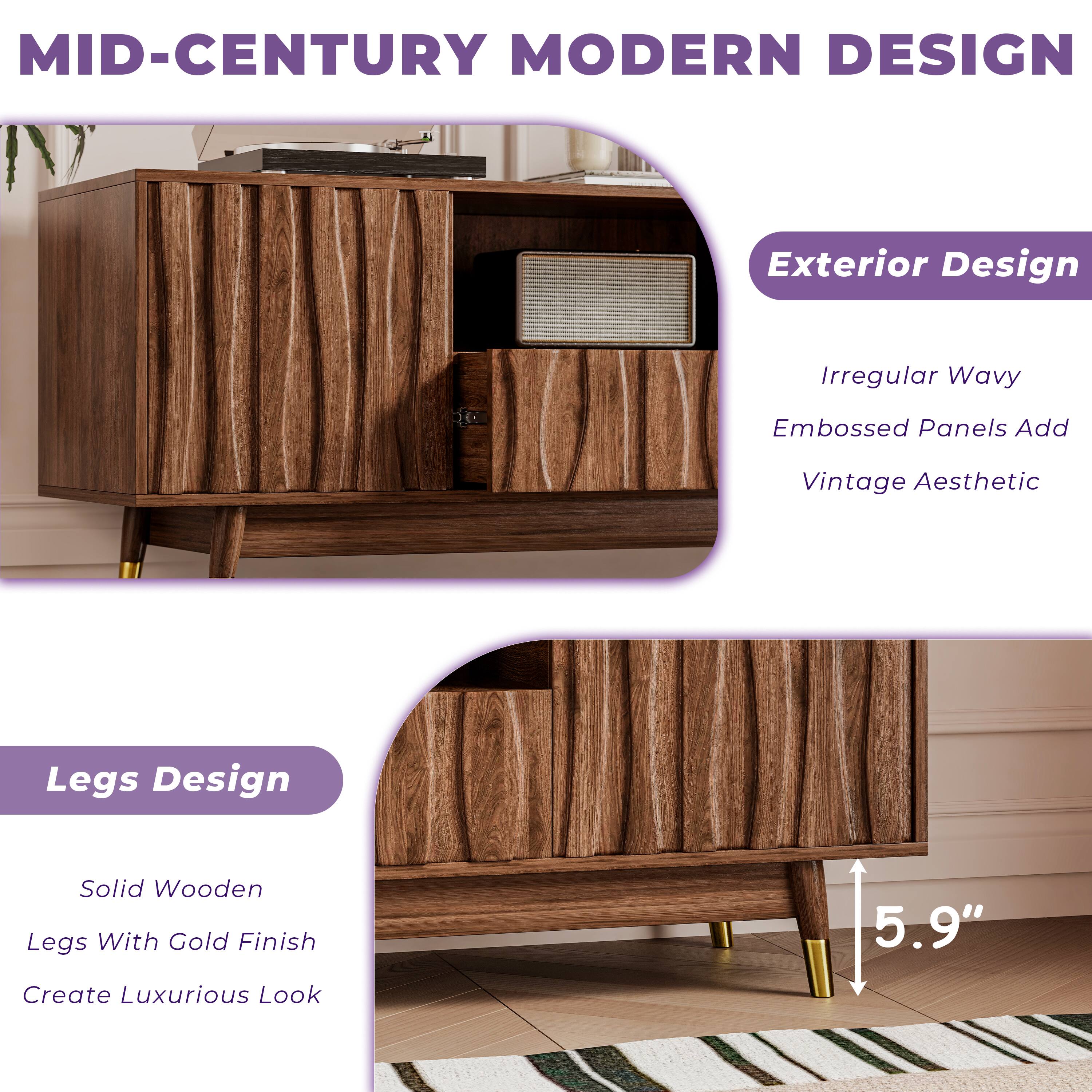 MID-CENTURY MODERN DESIGN

Exterior Design
- Irregular Wavy
- Embossed Panels Add Vintage Aesthetic

Legs Design
- Solid Wooden Legs With Gold Finish
- Create Luxurious Look

5.9"