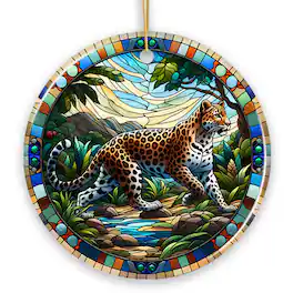 OrnamentallyYou - African Leopard Expedition Stained Glass Ceramic Ornament Safari Animals Christmas Gift Version 2 - Multi-colored