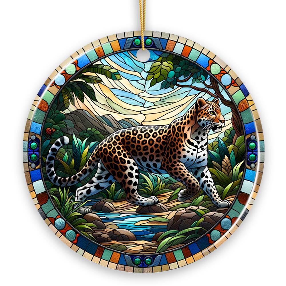 Front. OrnamentallyYou - African Leopard Expedition Stained Glass Ceramic Ornament Safari Animals Christmas Gift Version 2 - Multi-colored.