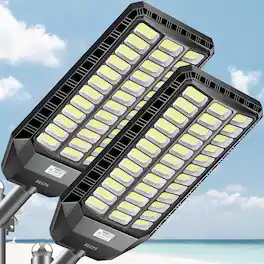 Adewalk - 12000W IP67 Waterproof Solar Street Light Remote Control LED Lamp 2 Pack for Parking Yard - Black