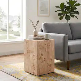 Loheer - Wabi-Sabi Side Table Wood-Grain MDF Square Coffee Table Style Nightstand 11.8x11.8x19.7 - Natural