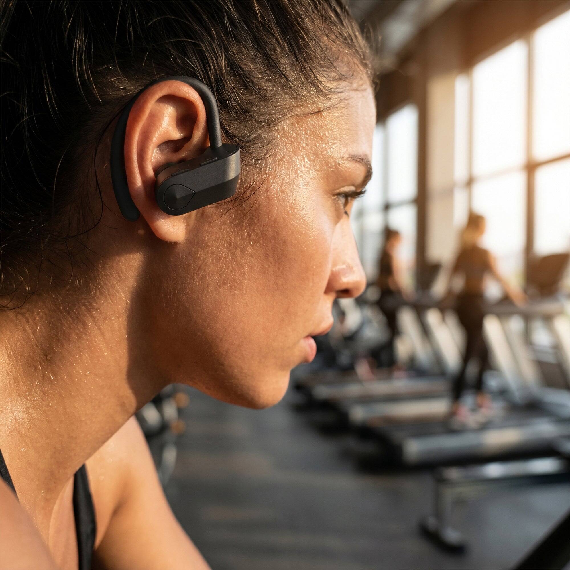 Back. iBasics - Wireless Sport Earbuds – Bluetooth Earbuds with Ear Hooks & HD Stereo Sound - Black.