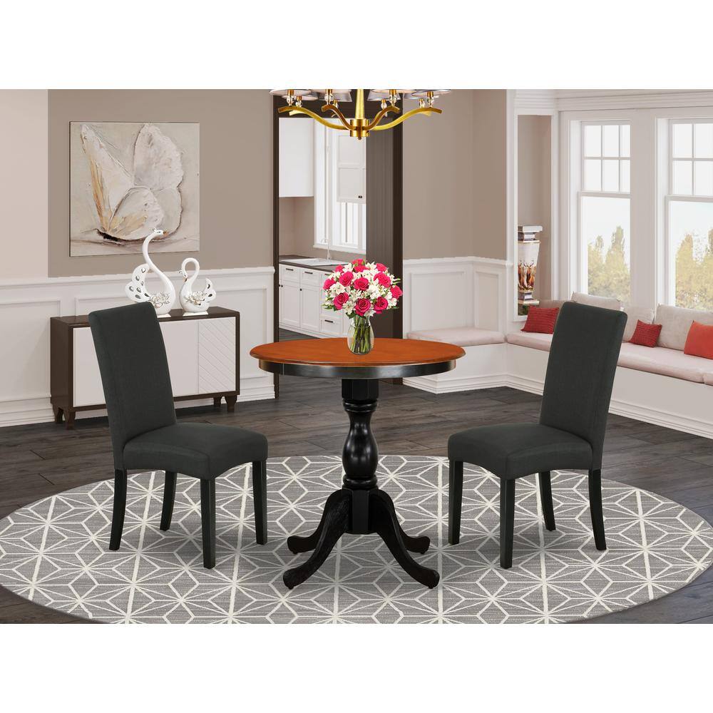 Angle. East West Furniture - East West Furniture 3-Piece Dinner Table Set Consist of Wood Dining Table and 2 Black Linen Fabric Parson Chairs with - Multi-Color.