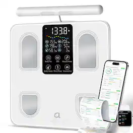 Arboleaf - Scale for Body Weight, 26 Metrics Full Body Composition Analyzer, 8-Electrode High Precision,Bluetooth Sync - White