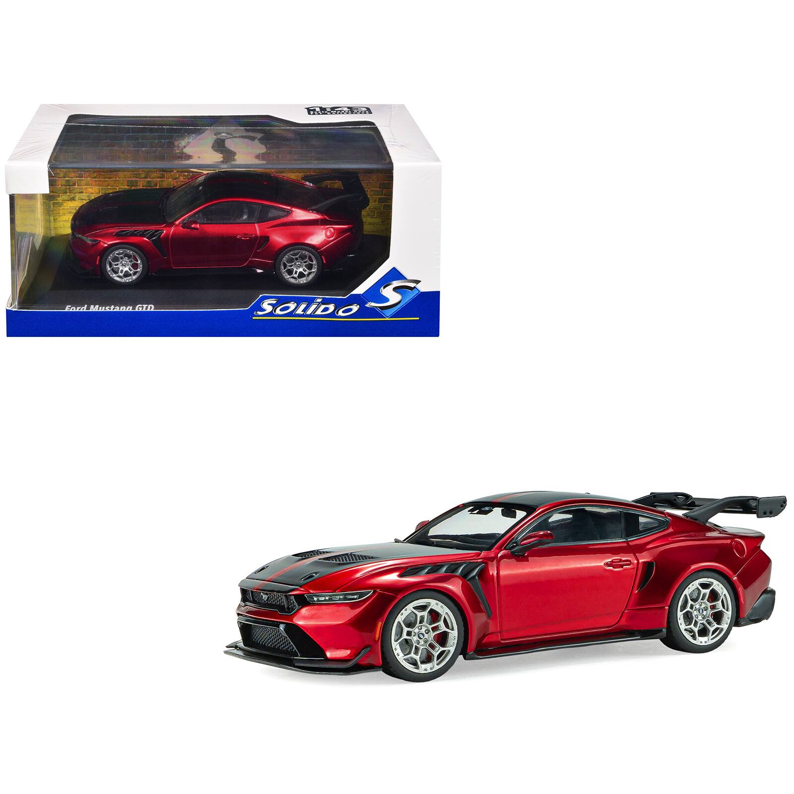 2025 Ford Mustang GTD Chroma Flame Red Metallic with Black Stripes 1/43 Diecast Model Car by Solido