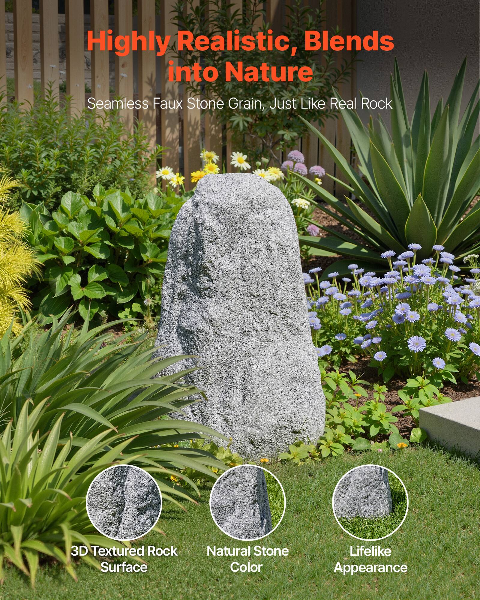 Highly Realistic, Blends into Nature  
Seamless Faux Stone Grain, Just Like Real Rock  

3D Textured Rock Surface  
Natural Stone Color  
Lifelike Appearance