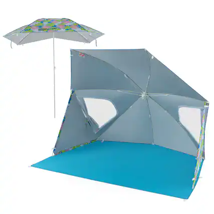 Front. Gymax - Gymax Convertible Beach Tent for 2-4 People w/ Roll-Up Windows Dual Side Flaps - Blue.