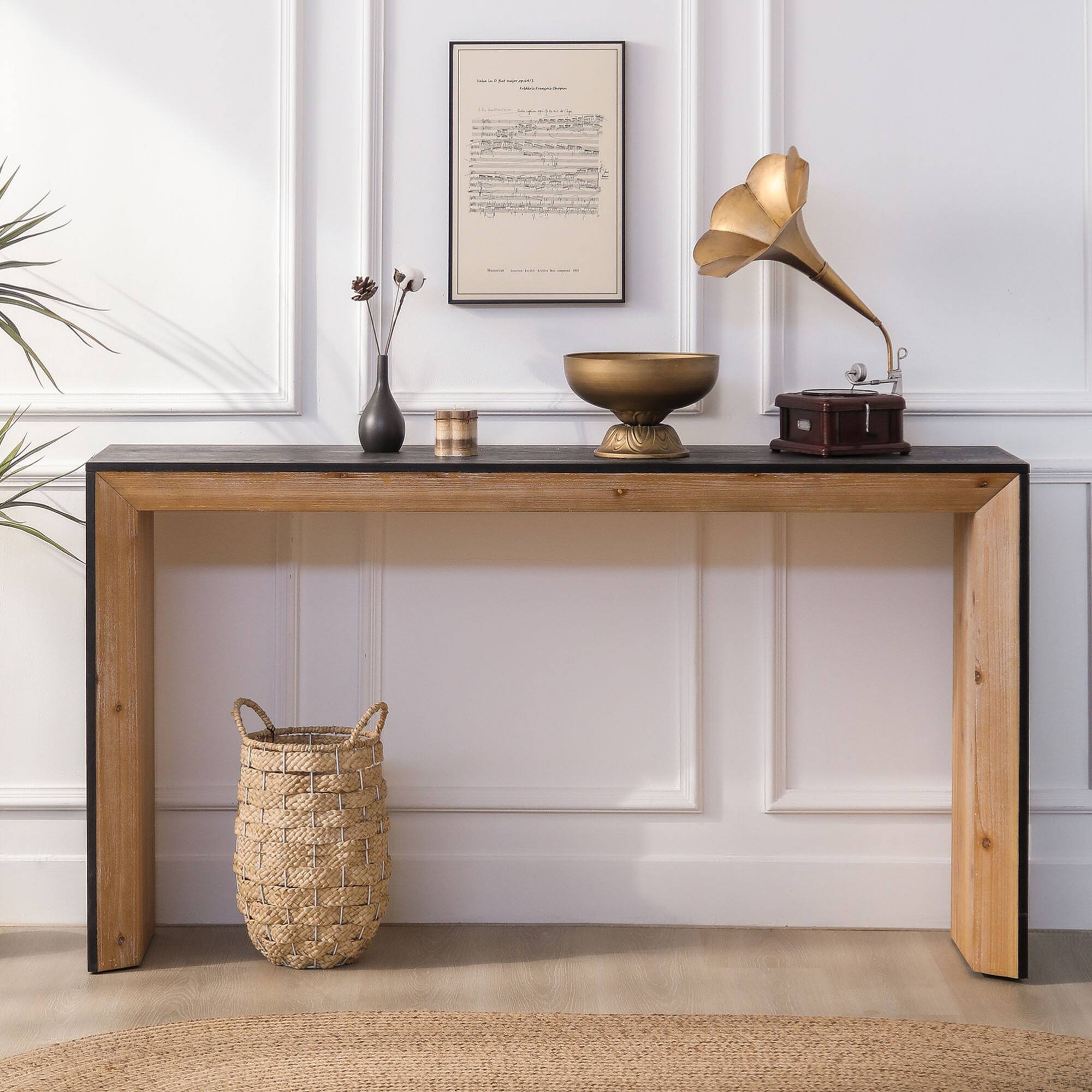 Angle. GOODSILO - Modern Wood Console Table with Rustic Contemporary Design Ideal for Entryway or Sofa Placement - Black+Natural.