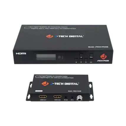 J-Tech Digital 4K@60Hz 4x1 Presentation Switcher Supports Type-C, VGA, HDMI Input, and HDBaseT Output J-TECH DIGITAL Model: JTECH-PS42B HDMI Menu Cnde JTECH-PS42B