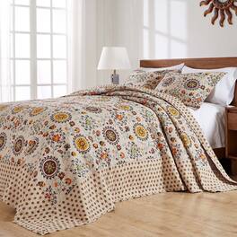 Greenland Home Fashions - Andorra Cotton Kantha Quilted Bedspread Set 3-Piece King/California King Taupe - Multicolor