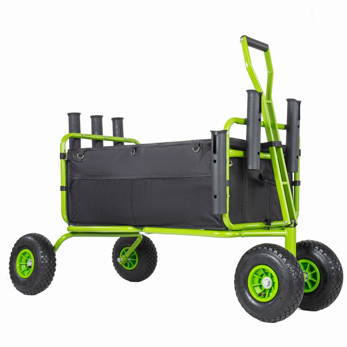 Alt View 4. Loheer - Loheer Collapsible Fishing Cart with Nine Inch All Terrain Wheels, Steel Beach Wagon with Rod Holders, Green and Black.
