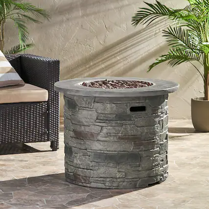 Front. APRILSOUL - Outdoor 32 inch Round MgO Propane Fire Pit Grey Top 40000 BTU - Stone Gray.