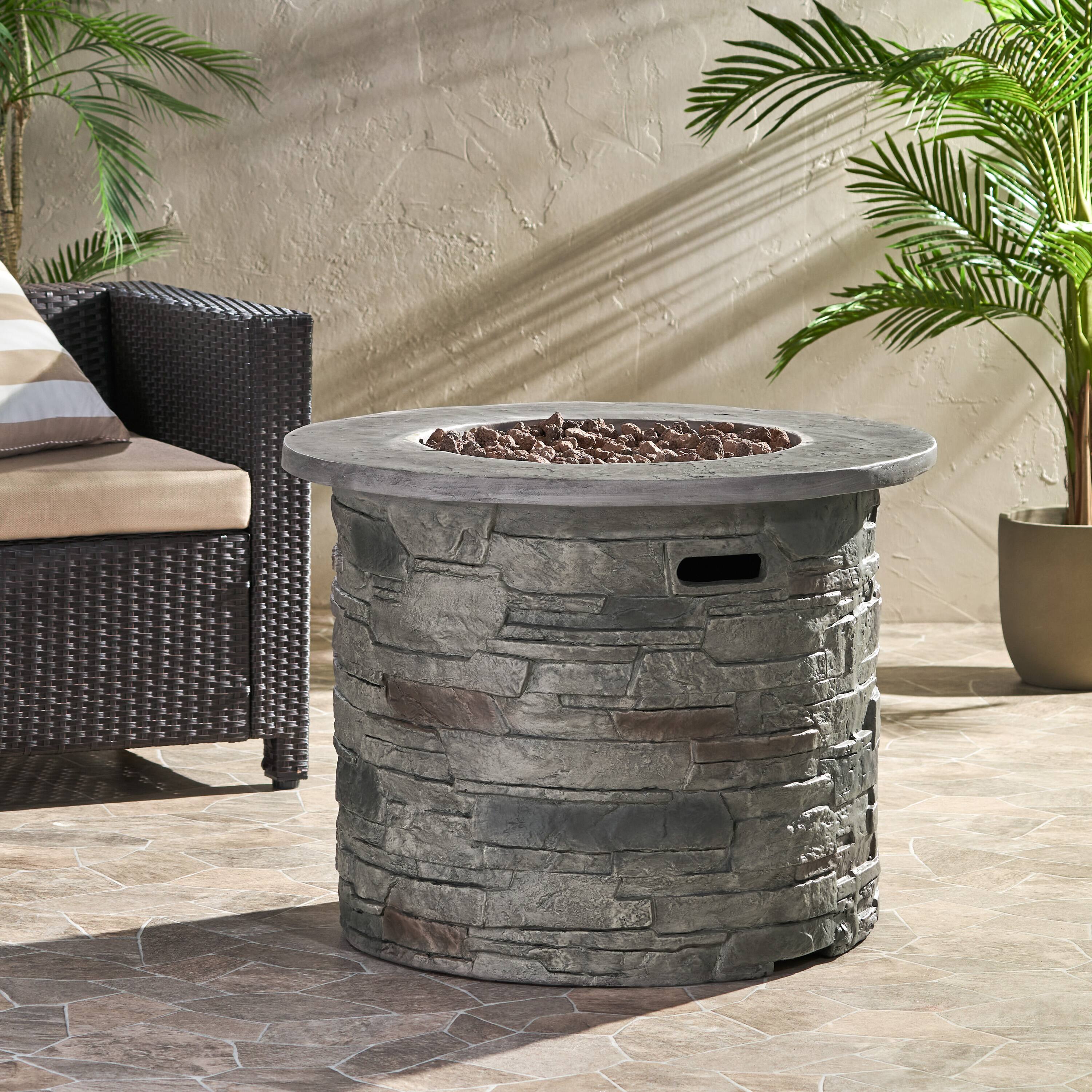 Front. APRILSOUL - Outdoor 32 inch Round MgO Propane Fire Pit Grey Top 40000 BTU - Stone Gray.
