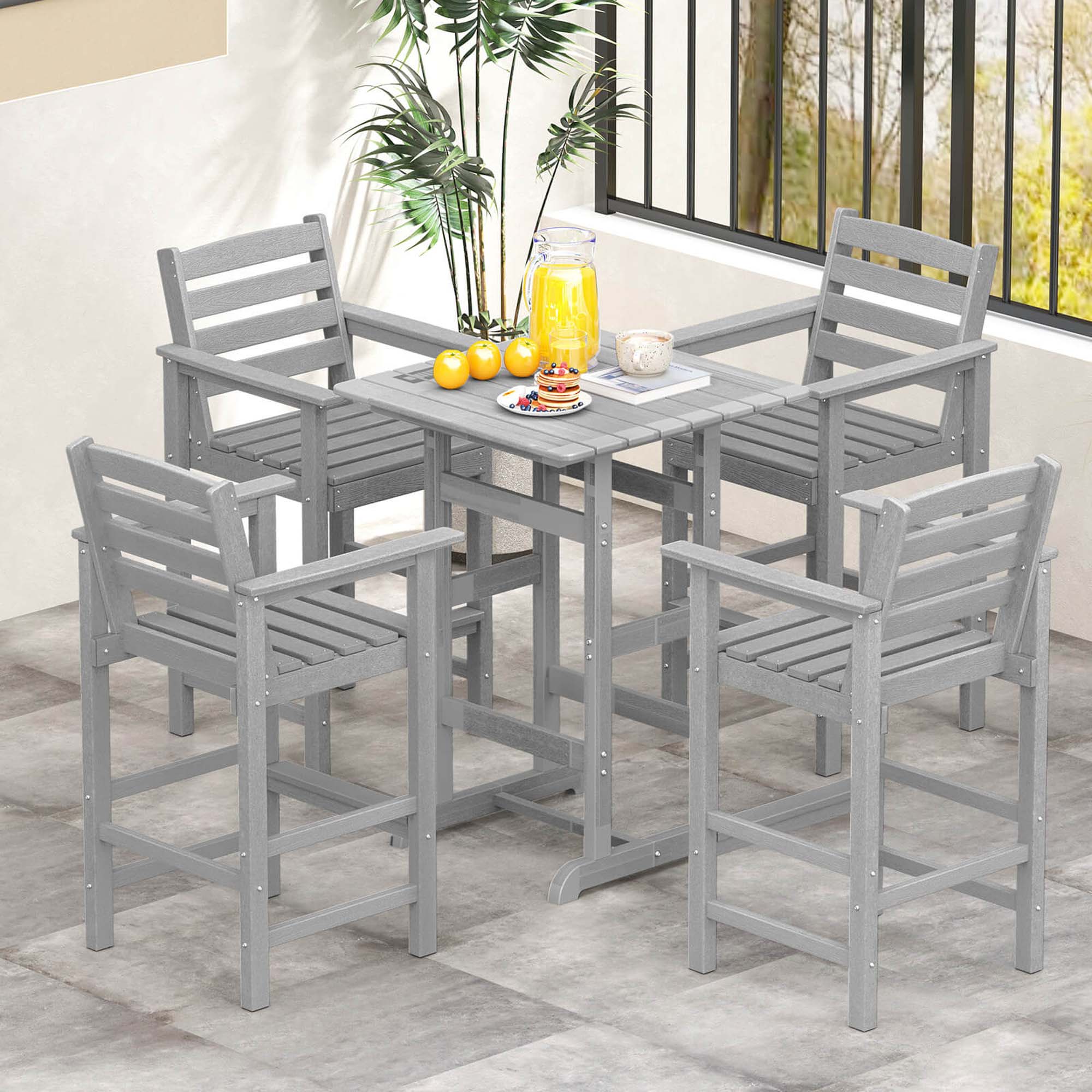 Alt View 4. Costway - Patio Adirondack Bar Chairs Set of 2 with Wide Armrests & Footrest Backrest - Gray.