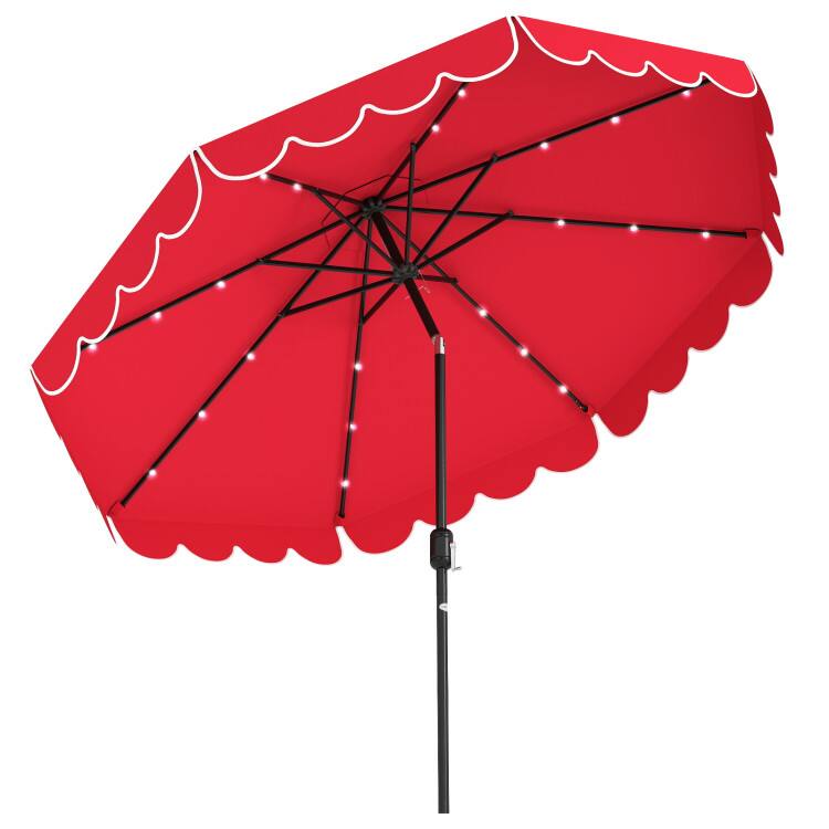 Front. SlickBlue - 10-ft Outdoor Solar Umbrella with Vented Top and LED Lighting - Red.