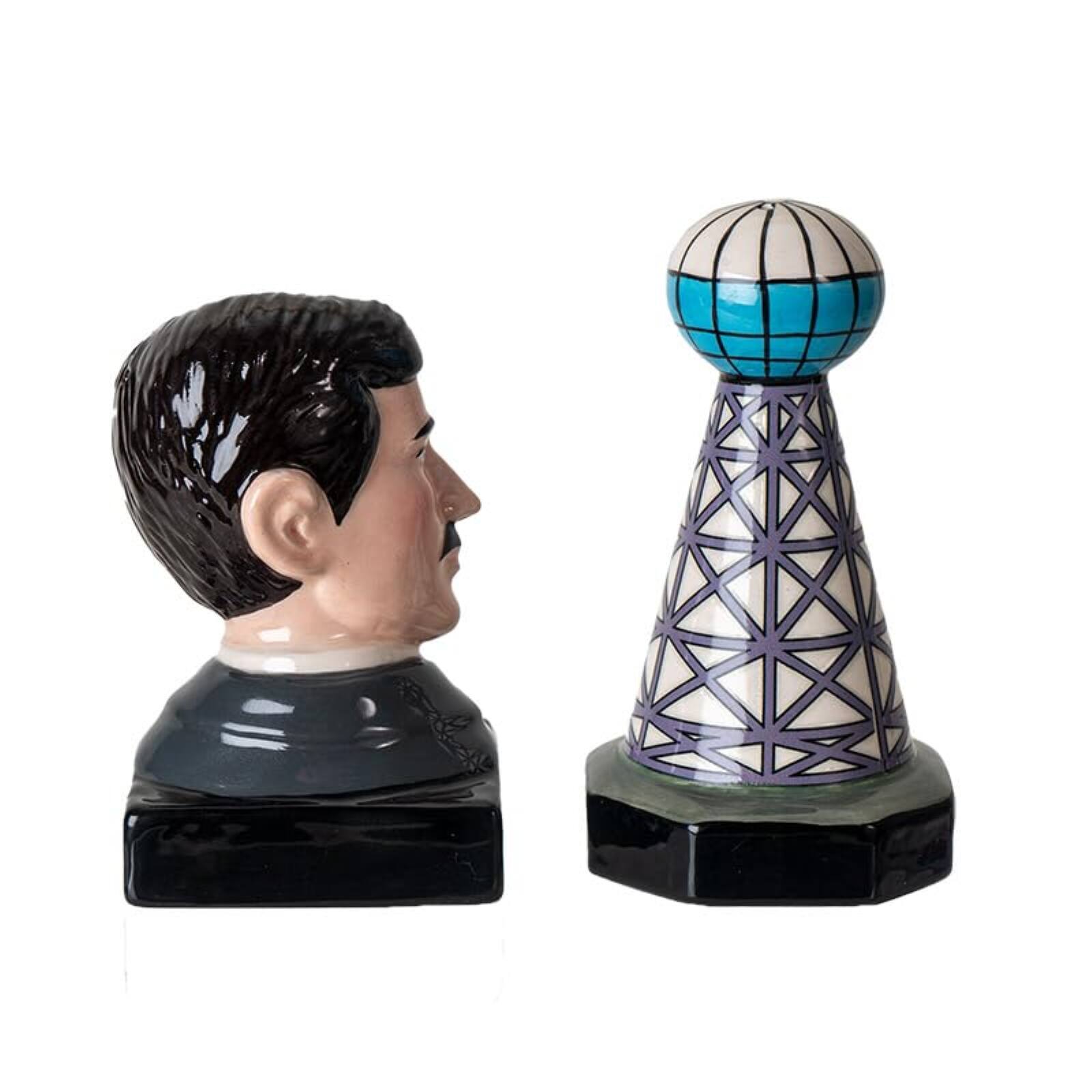Alt View 1. Pacific Trading - Nikola Tesla Inspired Ceramic Salt and Pepper Shaker Set Tesla and Tower - Multicolor.