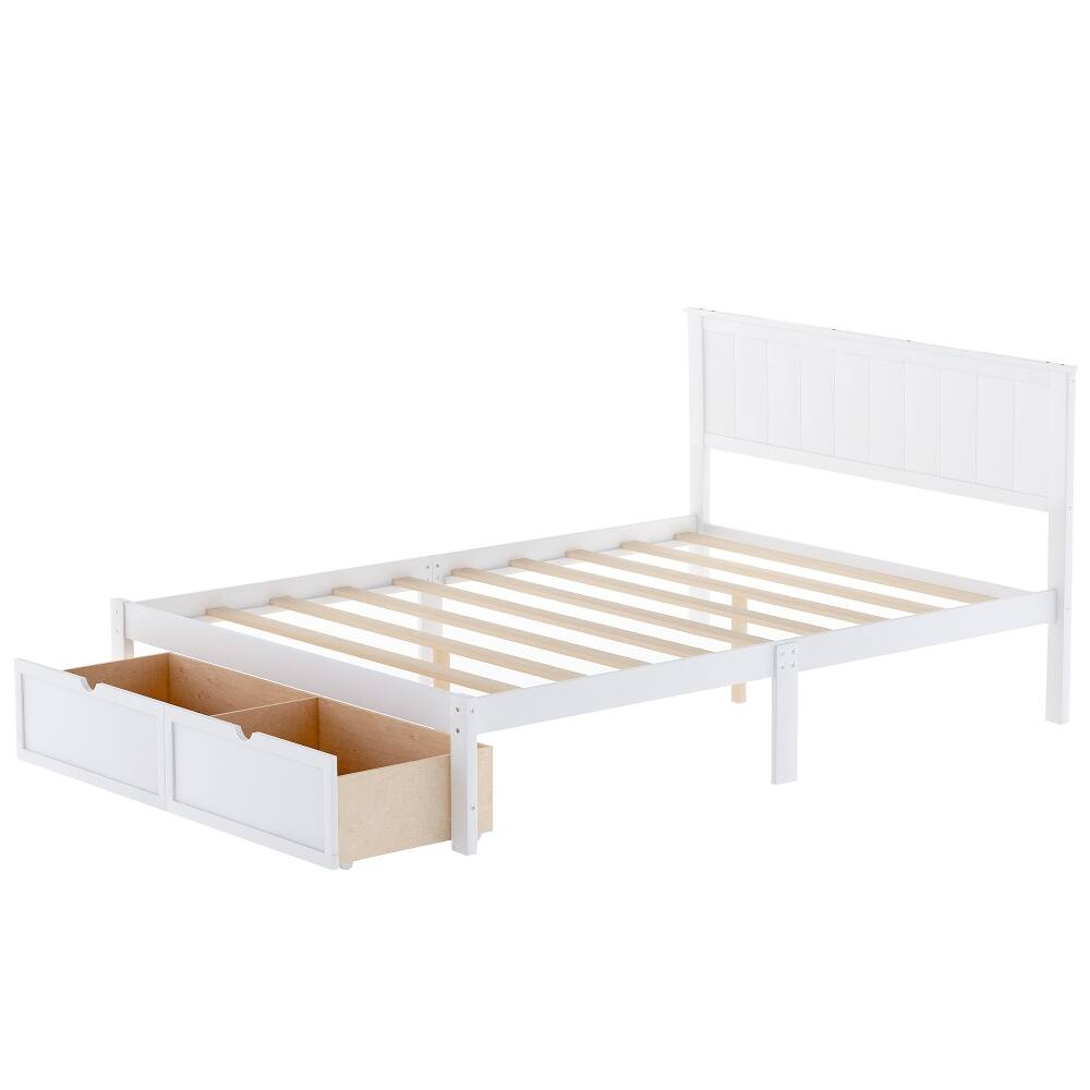 Alt View 2. Loheer - Loheer Full Size Platform Bed White Wood Bed with Drawers - White.