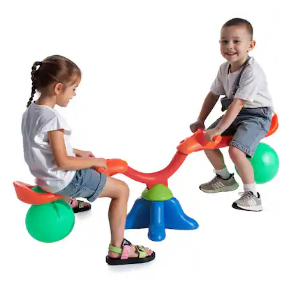 Front. VEVOR - Kids Seesaw, 55 lbs Load Capacity per Seat, Sit and Spin Teeter Totter with Handles, Kids Outdoor Playground Equipment - Blue, green, red, orange, green.