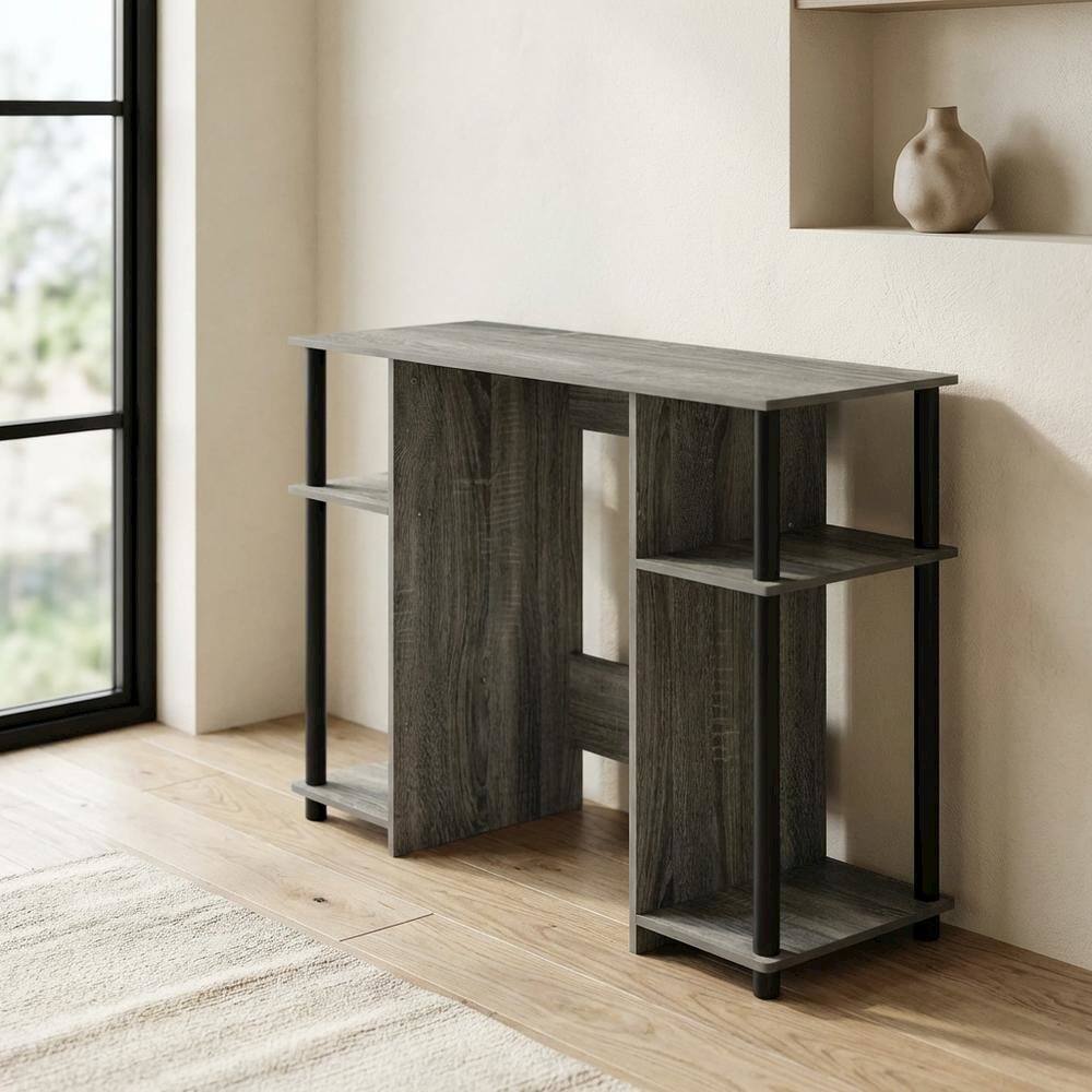 Left. BisonOffice - Compact French Oak Grey And Black Study Desk With Modern Design - French Oak Grey/Black.