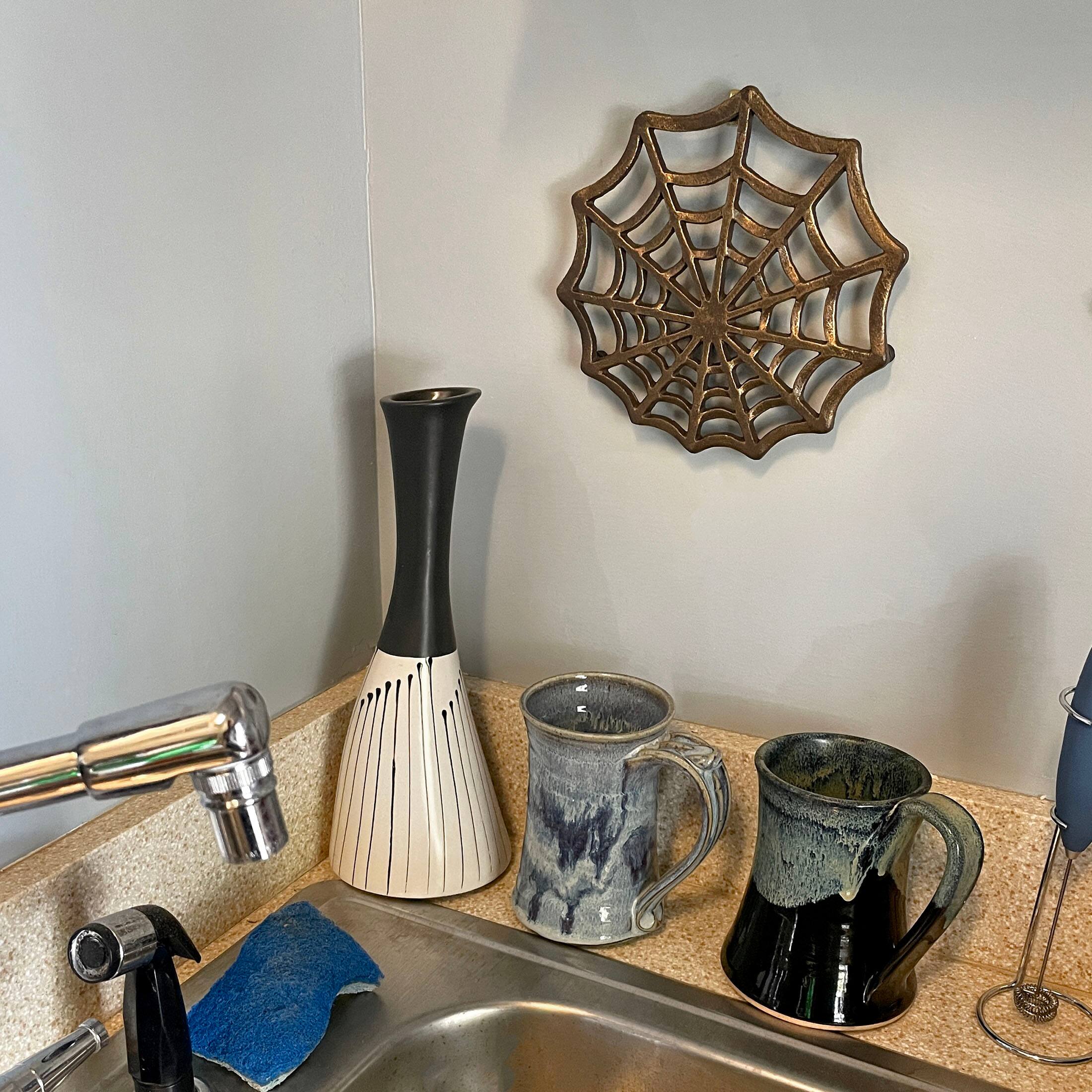 Alt View 4. Zeckos - Cast Iron Spider Web Trivet 8" Bronze Gothic Decor, Kitchen Heat Resistant Mat - Bronze.