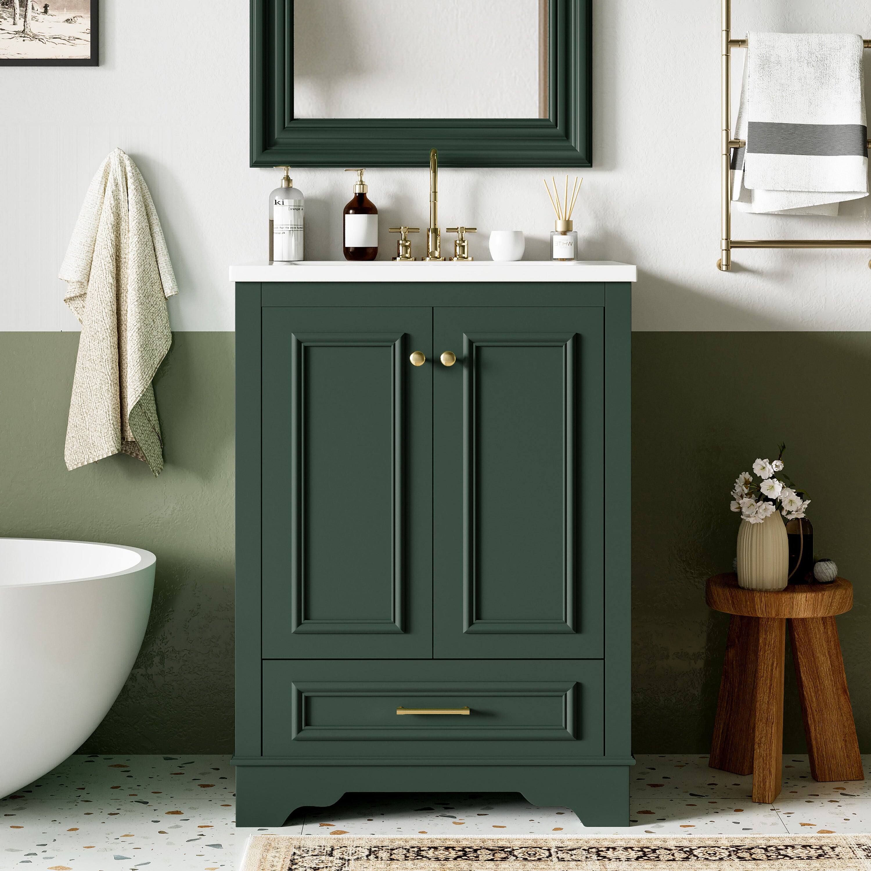 Alt View 3. Boyel Living - 24 Inch Bathroom Vanity with Ceramic Sink Soft Close Doors Silver HandlesGreen - Green.