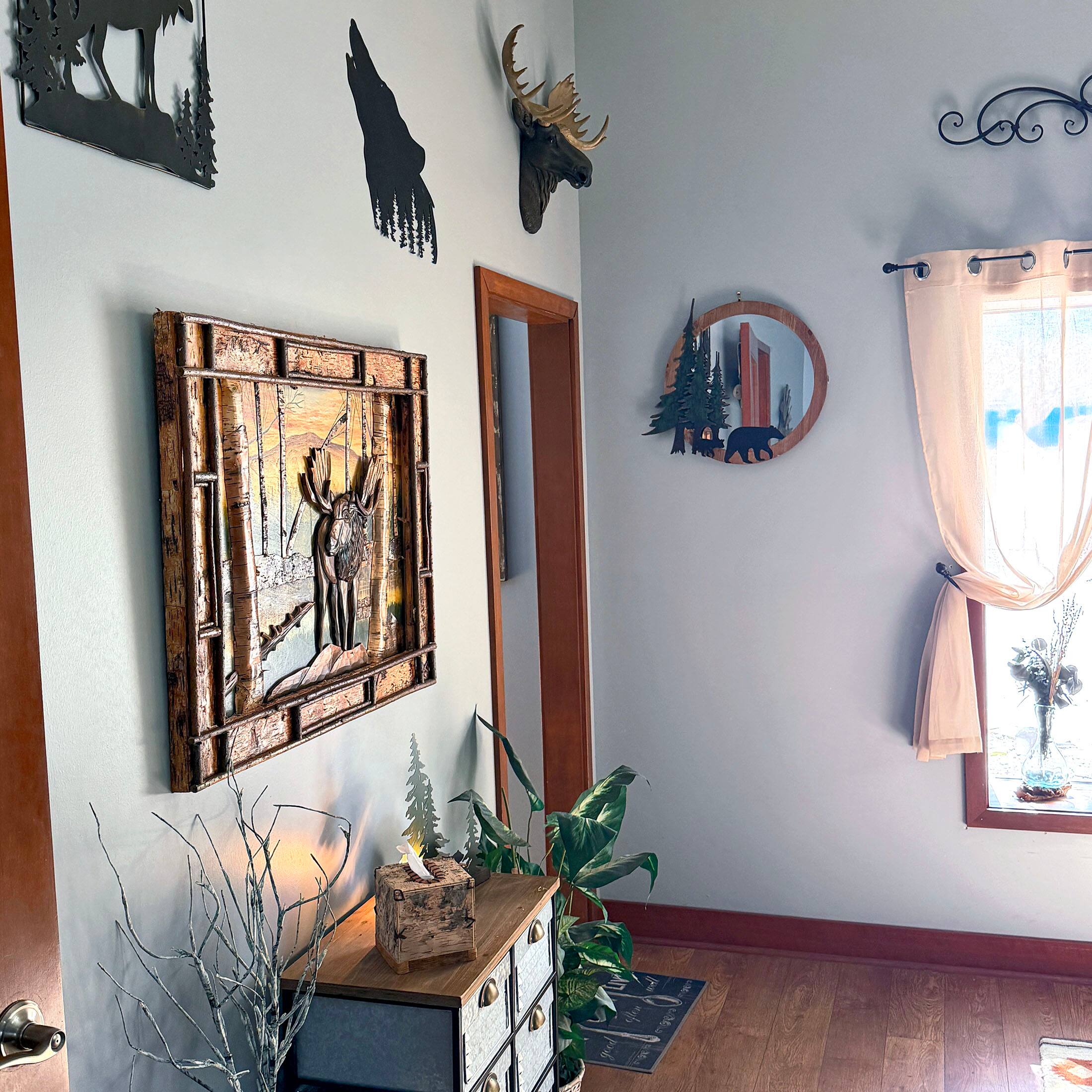 Alt View 5. Zeckos - Rustic Moose Birch Forest Wood Wall Sculpture 28.75x36.5 Brown Glossy - Brown.