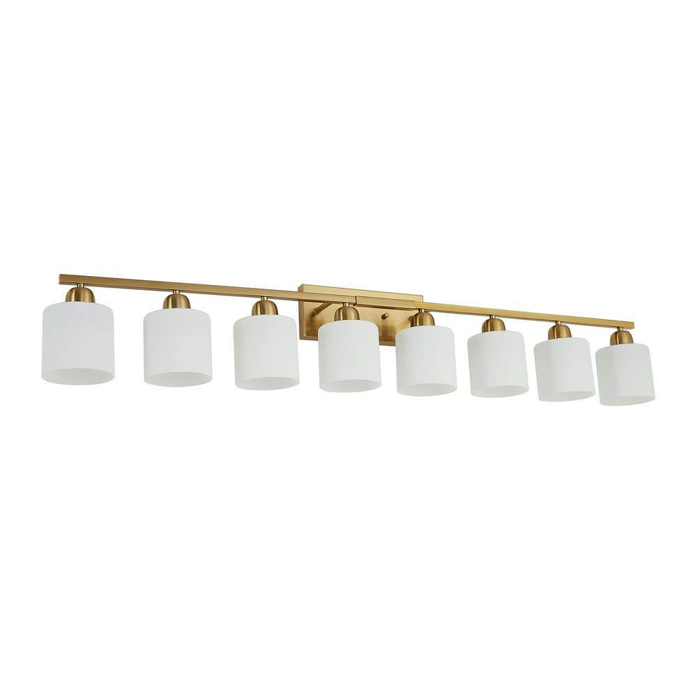 Angle. Kadyn - 52inch Gold Bathroom Light Fixtures, Modern Bathroom Vanity Light with Milky White Glass Shade, Gold - Gold.