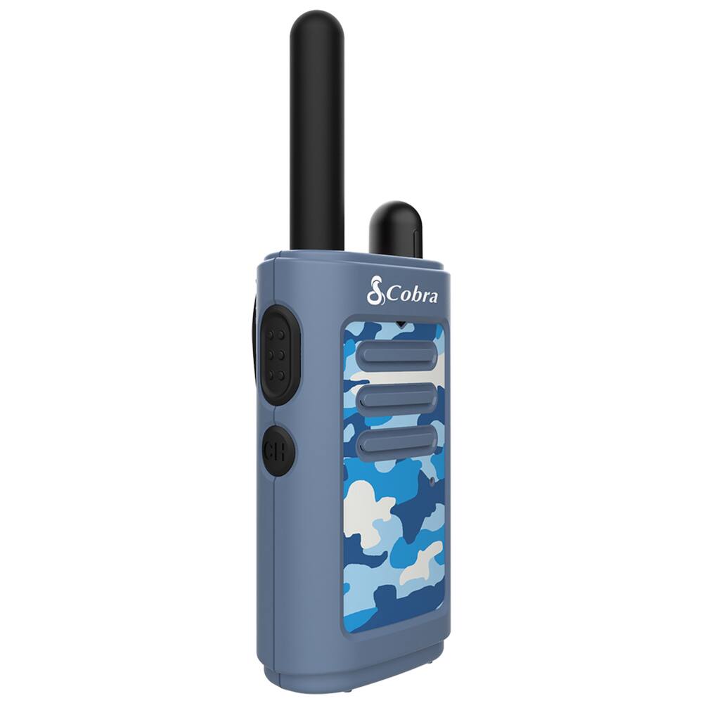 Left. Cobra - HE150 B - Kid Friendly Walkie Talkies - 16-Mile Range, 2 Channels Two-Way Radio Set, Blue (2-Pack) - Blue.