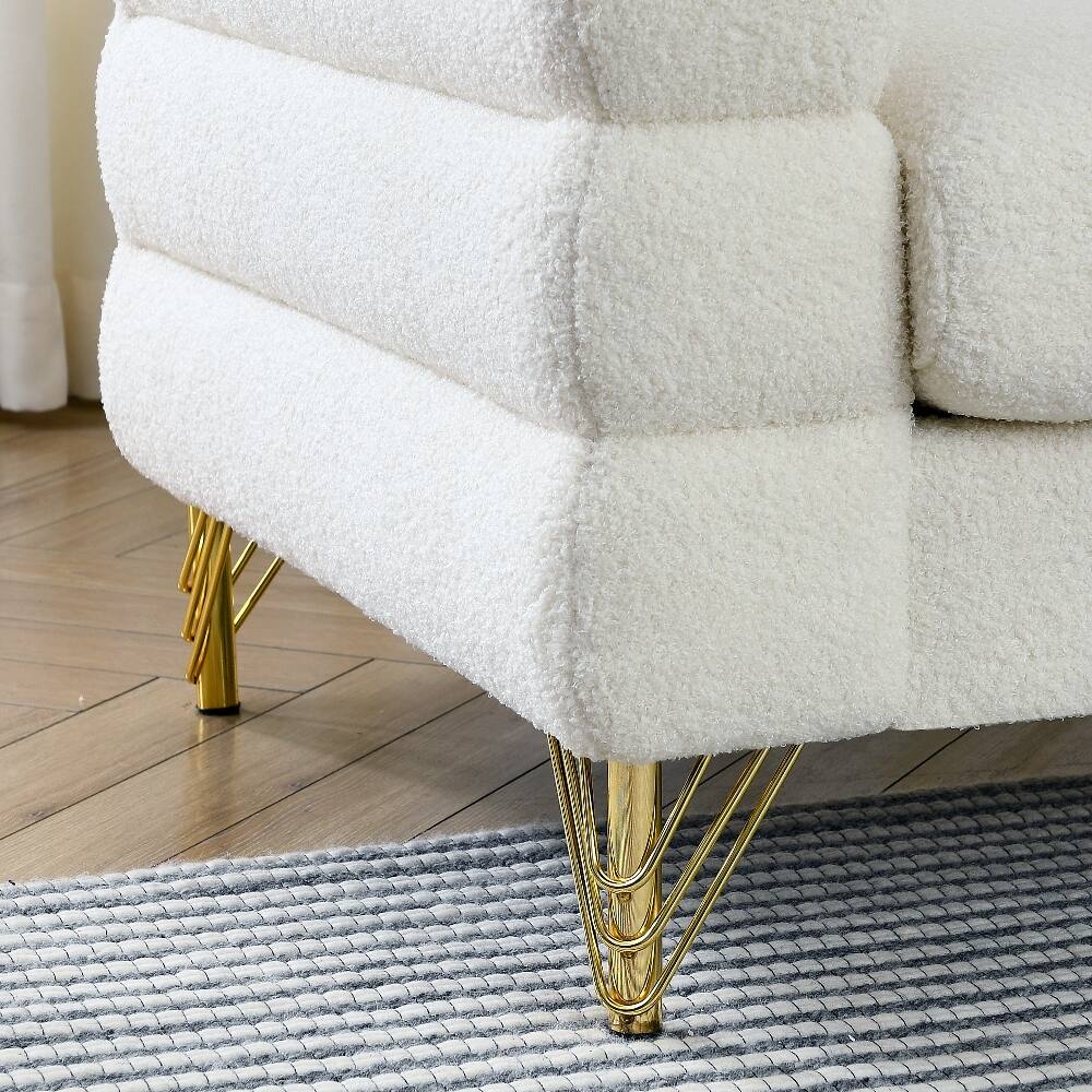 Alt View 6. Loheer - Loheer 81 Inch Oversized 3 Seater Sectional Sofa, White Teddy Fabric Deep Seating Couch with 3 Pillows for Living Room - Ivory.