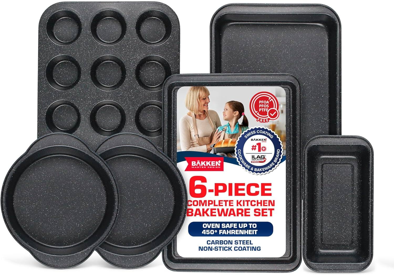 Bakken- Swiss - BAKKEN 6-Piece Bakeware Set – Nonstick Carbon Steel, Stackable, Oven Safe, PFOA PFOS PTFE Free - Gray Marble price history on PriceWatchPro