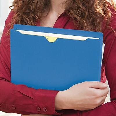 Alt View 8. Smead -  Paper Stock File Jackets, Reinforced Straight Cut Tab, 2" Expansion, Letter Size, Blue, 50/Box  - Blue.