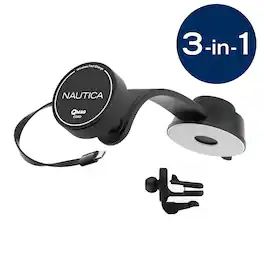Nautica - Turan QMAG Cord - Wireless Magnetic Car Charger 15W with Built-in Retractable USB-C Cable - Universal - Black