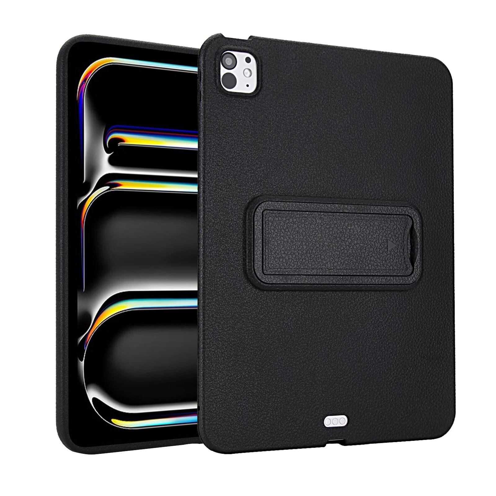 Angle. Dteck - Shockproof Case for Apple iPad Pro (M5) 11" 2025, Slim Leather Texture Protective Cover with Multi Angle Folding Stand - Black.