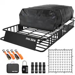 Mockins - 64 in. x 39 in. x 6 in. Extendable Rooftop Cargo Carrier with 16 Cu Ft. Waterproof Rooftop Cargo Bag, Net and Straps
