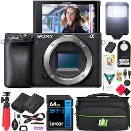 Sony - a6400 4K Mirrorless Camera ILCE-6400/B + Deco Gear Pro Kit Flash & Case Bundle
