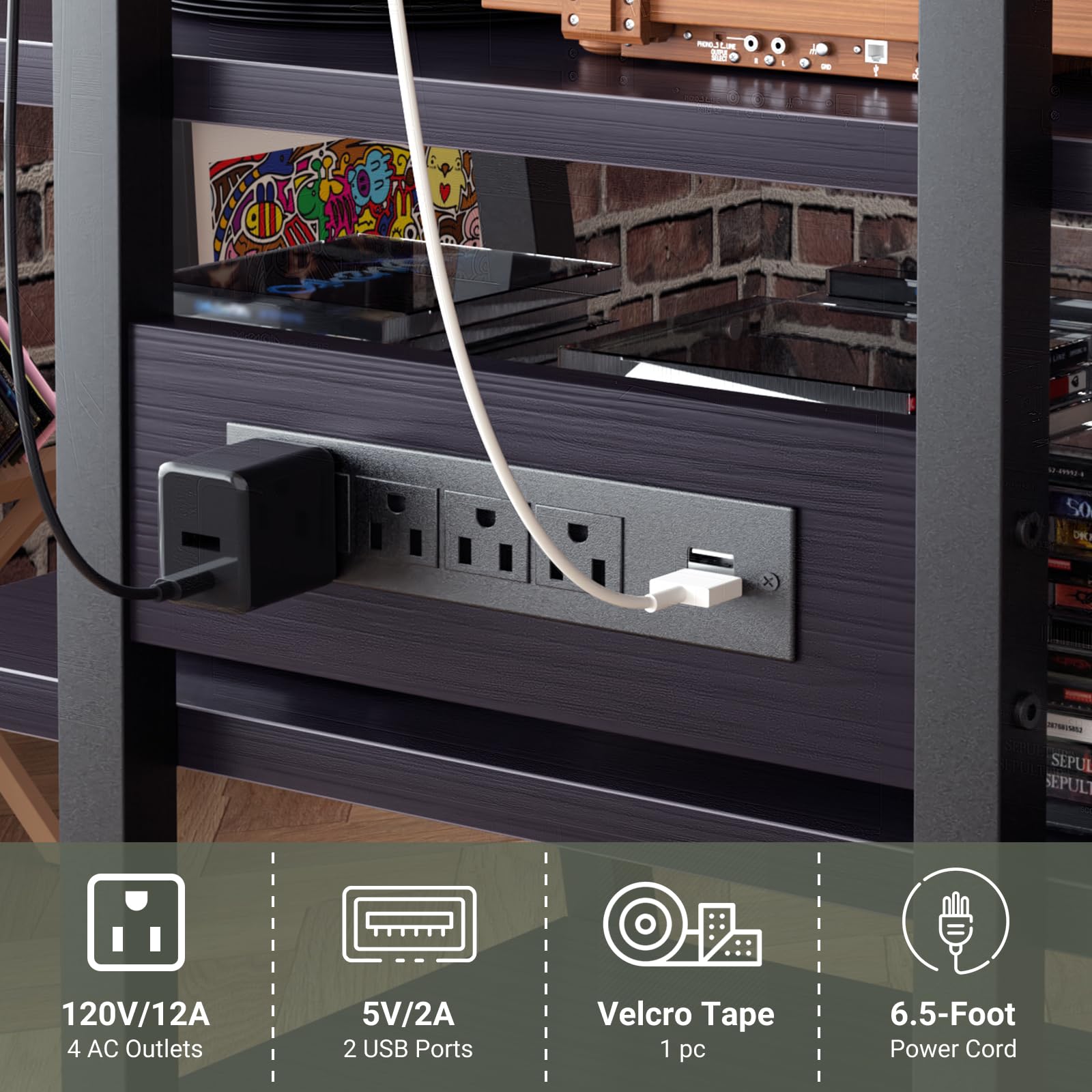 - N m S0 D x 0 Seuoe SEPULI EPULI 120V/12A 4 AC Outlets 5V/2A 2 USB Ports Velcro Tape 1 pc 6.5-Foot Power Cord